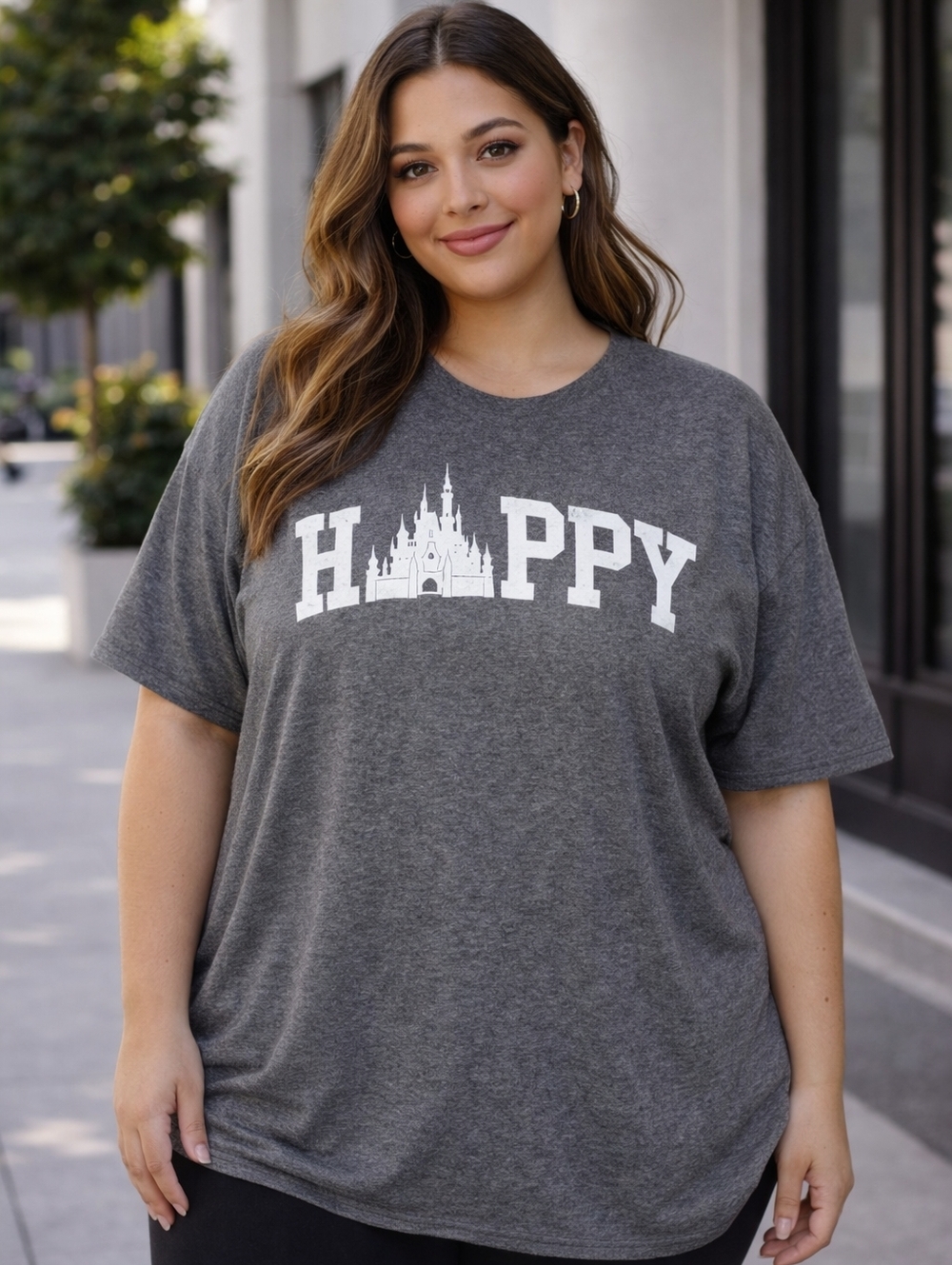 Disney Gray Happy Castle Short Sleeve Tee Women’s  Plus Size XXL